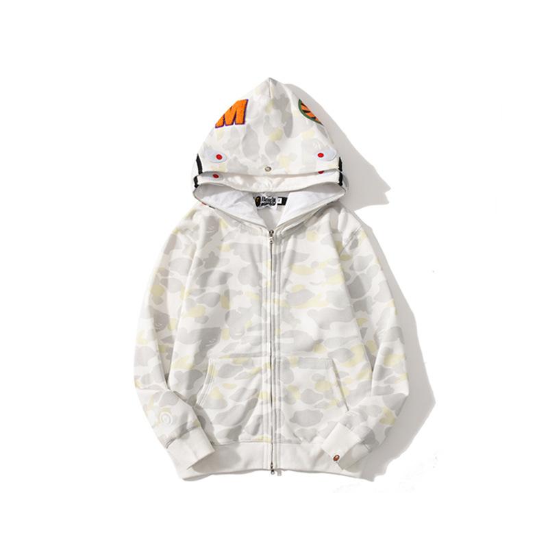 Bathing Ape Bape Hoodie Shark Head Embroidery Luminous Spot Camouflage Double Hood Brushed Hoody Men and Women