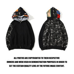 Bathing Ape Bape Hoodie Autumn and Winter Camouflage Shark Double Hood Sweatshirt Couple Coat Hip Hop Men and Women