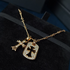 Chrome Hearts Necklace Men's and Women's Cross Necklace Full of Diamonds