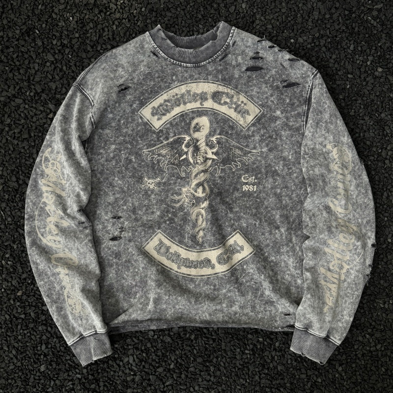 Unisex Vintage sweatshirt Mtley Cre Hollywood Tour Exclusive Crewneck Sweatshirt C Heavyweight, Washed & Distressed Finish