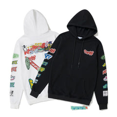 Off White hoodie Slogan Cartoon Arrow Pattern Pullover Hood