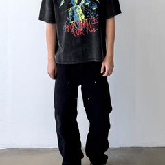 Unisex Vintage T Shirts Saint ¡Á BerBerJin ¡Á Metallica three-way collaboration washed short-sleeve tee. Features vintage single-stitch construction, heavy enzyme-wash finish, and distressed cut-and-tear detailing across multiple areas.