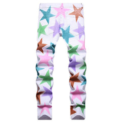 Mens Fashion Jeans Colorful star prints 1319#