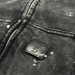 Unisex Vintage Hoodie Oversized, relaxed-fit layered outerwear; naturally faded, distressed wash finish; hand-applied ink splatter detailing; heavyweight pure cotton French terry fabric.
