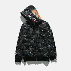 Bathing Ape Bape Hoodie Autumn and Winter Men's Shark Luminous Camouflage Brushed Shark Sweater Men's Hooded Casual Coat