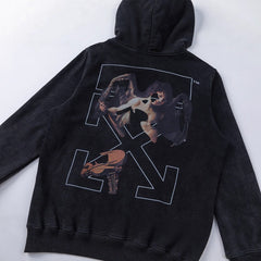 OW Angel Violin Pattern Pullover Hooded Sweater