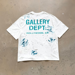 Unisex Vintage T Shirts GALLERY DEPT. 26SS California Exclusive Street Graffiti-Style T-Shirt: Featuring hand-painted splatter details, multi-location hand-distressing, heavyweight enzyme-washed fabric, and an all-over hand-applied dirty wash spr