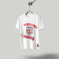 Travis Scott T Shirts x Mitchell x Ness Wisconsin Badgers Hand-Drawn collaboration short-sleeve