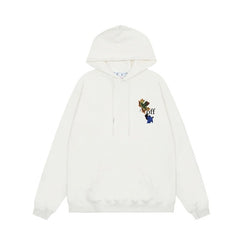 OW Maple Leaf Letter Arrow Pattern Pullover Hooded Sweater