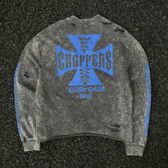 Unisex Vintage sweatshirt West Coast Biker Blue Cross Limited Edition Crewneck Sweatshirt ¨C Heavyweight, Washed & Distressed Finish