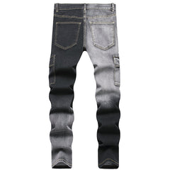 Mens Fashion Jeans Black and gray color blocking 5706#