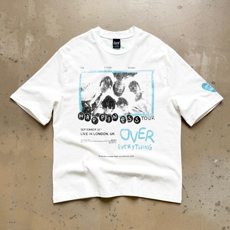 Unisex Vintage T Shirts Saint x The Rolling Stones Happiness Tour London Exclusive ¨C Heavyweight 320g fabric (retaining its weight and quality after washing) featuring vintage single-stitch construction and blind-stitch detailing.