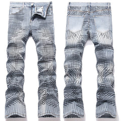 Mens Fashion Jeans Cross-line wide-leg pants 5718#