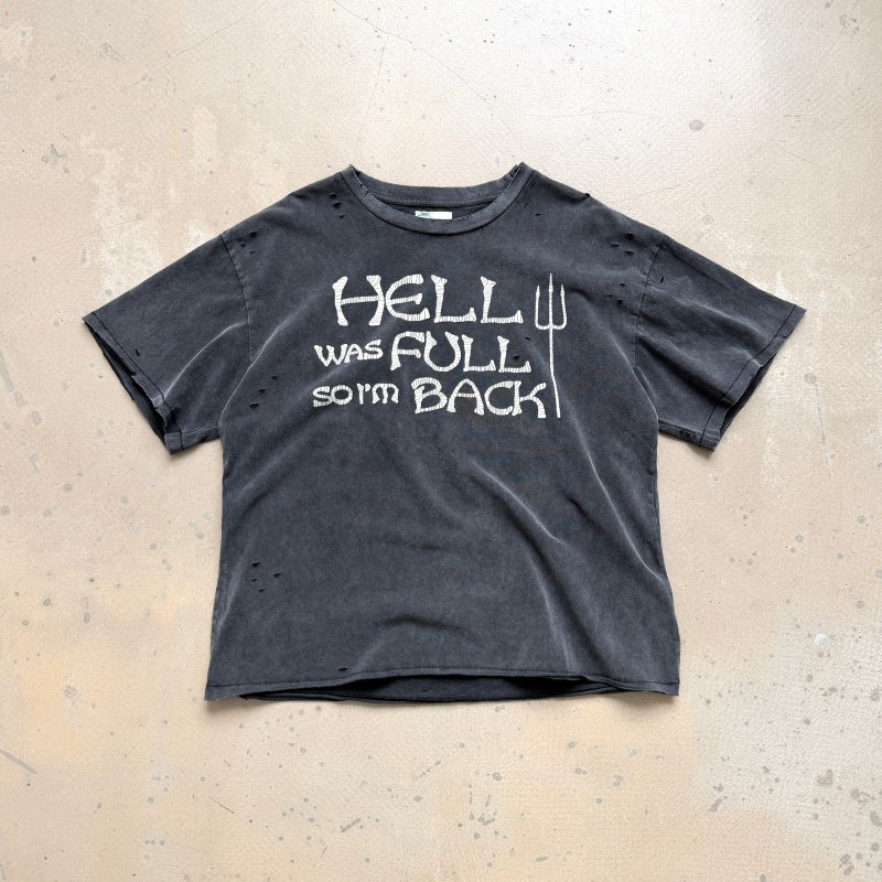 Unisex Vintage T Shirts CHOOOSELF 26SS HELL WAS FULL SO I'M BACK Limited Edition ¨C Heavyweight, Washed, Distressed, and Destroyed Streetwear T-Shirt (Boxy/Cropped Punk Style)