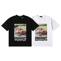Purple T Shirts Racing Poster Printing Cotton Casual Short Sleeves Men and Women