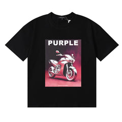 Purple T Shirts Motorcycle Printing Cotton Casual Short Sleeves Men and Women