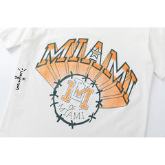 Travis Scott T Shirts x Mitchell x Ness Miami Hurricanes Hand-Drawn Short Sleeve