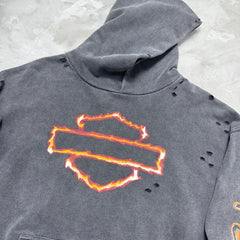 Unisex Vintage Hoodie Harley-Davidson West Coast Flames & Cross Limited Edition Distressed Hoodie ¡ª featuring multi-area handcrafted distressing and heavy-duty enzyme-washed, faded finish.