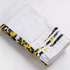 Mens Fashion Jeans Yellow camouflage stripes 8828#