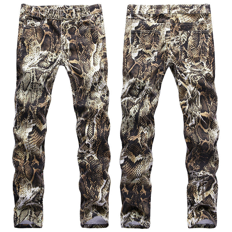 Mens Fashion Jeans Wrinkled snake pattern 583#