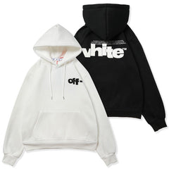 OW large letter print pattern fleece hooded sweater