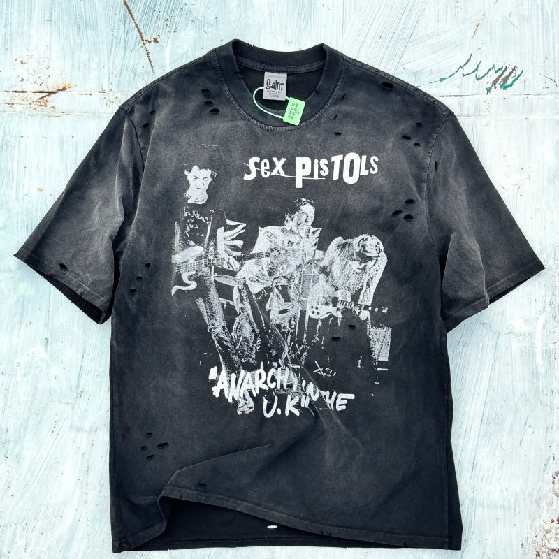 Unisex Vintage T Shirts Sex Pistols C Hand-distressed, washed, and vintage-finished at multiple points.