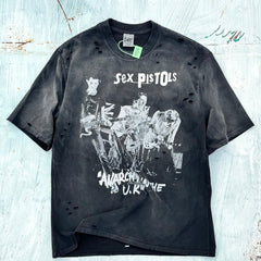 Unisex Vintage T Shirts Sex Pistols C Hand-distressed, washed, and vintage-finished at multiple points.