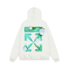 OW Swirl Flower Arrow Pattern Pullover Hooded Sweater