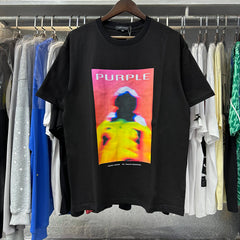 Purple T Shirts Blur Shadow Printing Cotton Casual Short Sleeve Men and Women