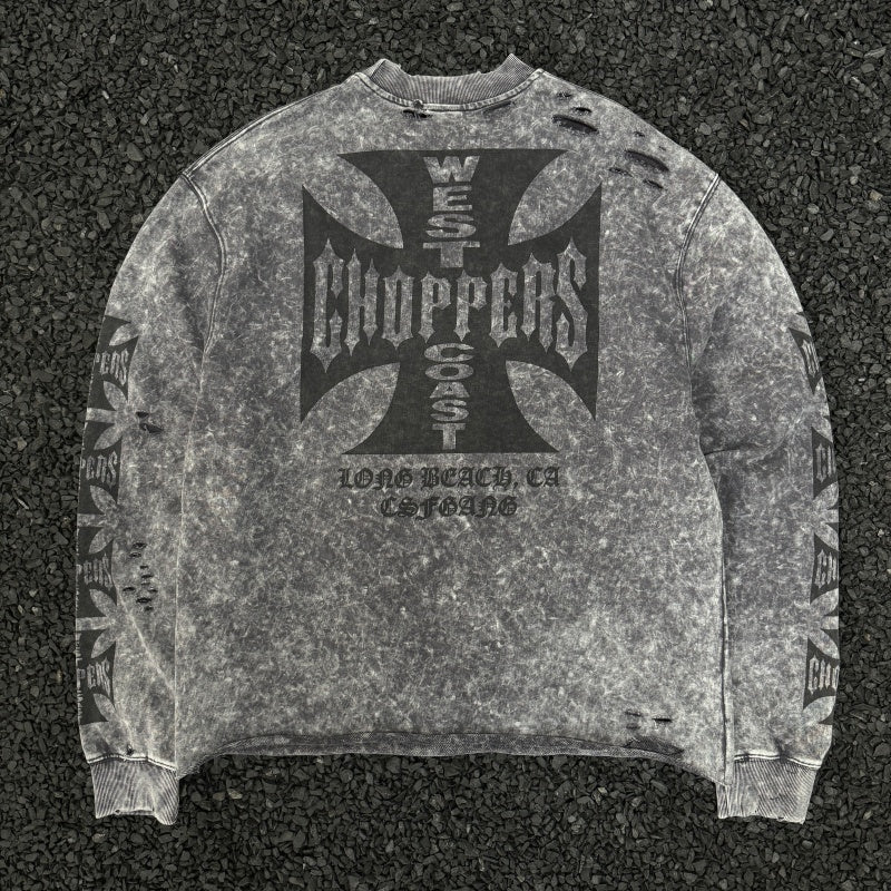 Unisex Vintage  sweatshirt West Coast CSFGANG Limited Edition Crewneck Sweatshirt ¨C Heavyweight fabric with a washed, distressed finish and multiple hand-cut, distressed details.