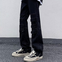 Men Jeans Skinny Jeans Zipper Split Straight-Leg Overalls