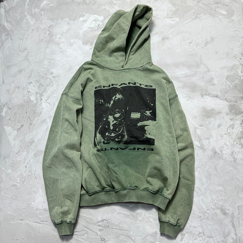 Unisex Vintage Hoodie Depressed Boy Limited Edition Hoodie ¨C Custom heavyweight fabric featuring a natural, faded look achieved through Asut-style enzyme and stone washing, with pockets removed after the wash process.