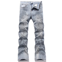 Mens Fashion Jeans Cross-line wide-leg pants 5718#