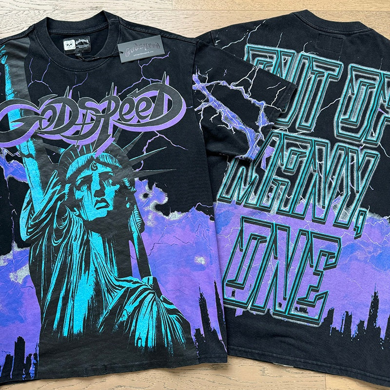 Godspeed T Shirts statue of Liberty 100% pure cotton 260g fabric