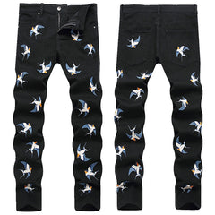 Mens Fashion Jeans Birdprint embroidery 5707#