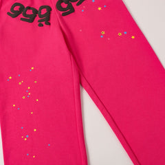 Sp5der Sweatpants Magenta with black lettering