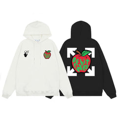 OW Apple Alphabet Arrow Pattern Pullover Hooded Sweater
