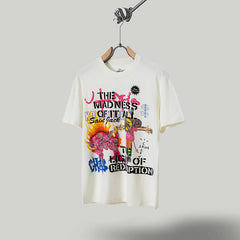 Travis Scott T Shirts Cactus Jack x Utopia x SAINT joint doll flame hellhound print short sleeve
