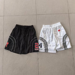 Trapstar shorts Embroidered number 24, casual beach style.