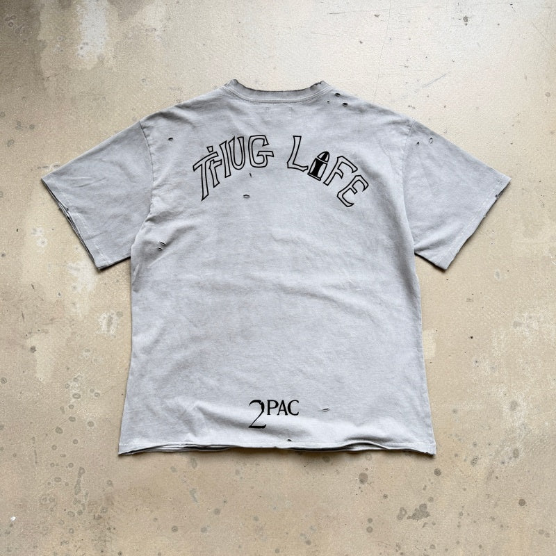 Unisex Vintage T Shirts CHOOOSELF 26SS 2Pac THUG LIFE Limited Edition Tribute Tee ¨C Heavyweight, Washed, Distressed, Boxy-Fit Streetwear Punk Style