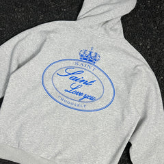 Unisex Vintage Hoodie SAINT MICHAEL CHO Heather Grey American-style Clean Fit Zip-up Hoodie ¡ª Heavyweight, oversized silhouette offering a relaxed vibe, perfect for layering.