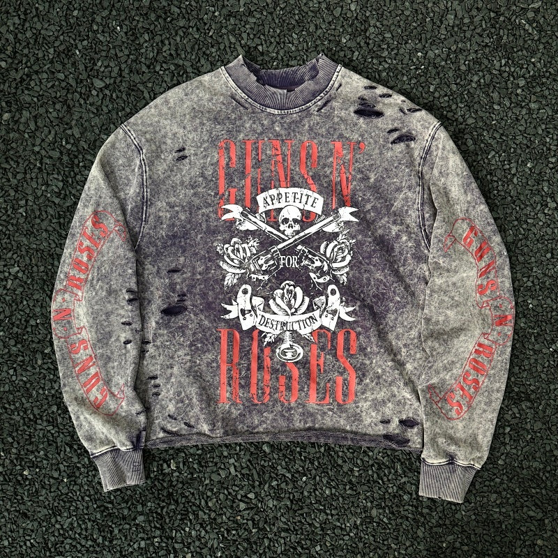 Unisex Vintage  sweatshirt Guns N' Roses x Harley-Davidson Tour Limited Edition Crewneck Sweatshirt ¨C Heavyweight, Washed & Distressed Finish