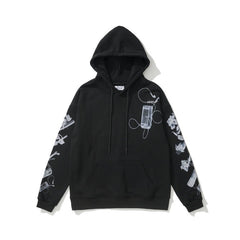 OW headphones flower pattern pullover hooded sweater
