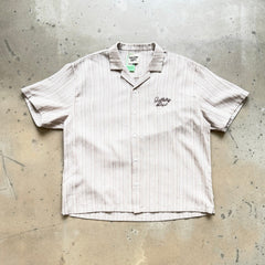 Unisex Vintage T Shirts GALLERY DEPT. 26SS American vintage-style, loose-fitting short-sleeve shirt featuring a Cuban collar and a dapper old-money aesthetic. Crafted from a custom linen-blend fabric with a vertical-stripe jacquard weave; breathabl