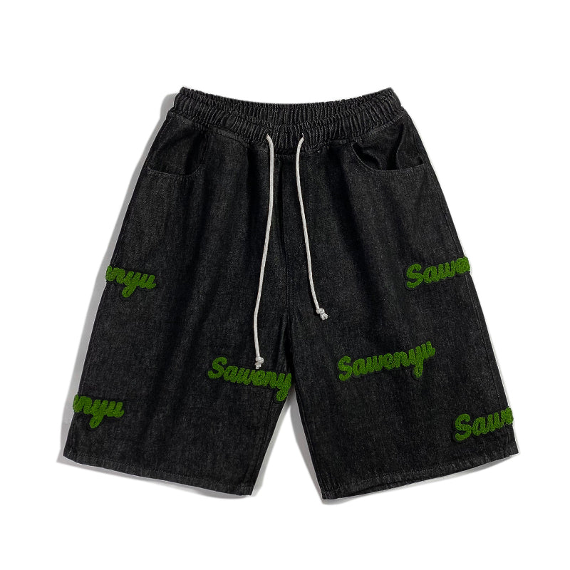 Men Jeans Flocking Denim Shorts Men's Summer Casual Cropped Pants