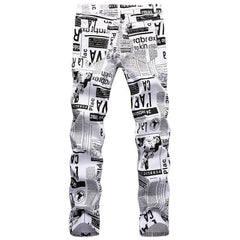 Mens Fashion Jeans Street newspaper style 5011#