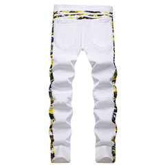 Mens Fashion Jeans Yellow camouflage stripes 8828#