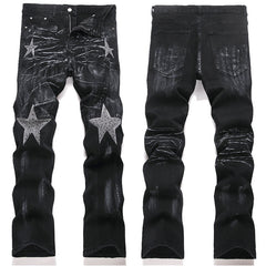 Mens Fashion Jeans Star Rhinestones S3972#