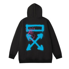 OW cartoon inkjet arrow pattern hooded sweater