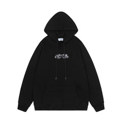OW cashew flower embroidered pattern pullover hooded sweatshirt